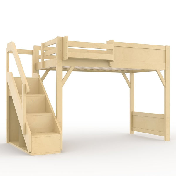 English Elm Twin Low Loft Bed Solid Pine Frame Kids Study Desk Blackboard Storage White Natural W1580S00547