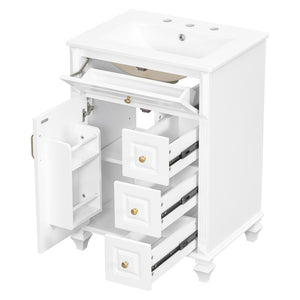 English Elm 24 Inch Freestanding Bathroom Vanity Solid Rubberwood Ceramic Sink Matte Finish Storage White N725P375626K