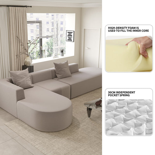 English Elm L Shaped Modular Sectional Sofa - 5-Seater Camel Corduroy Couch With Movable Ottoman, No Assembly W3670S00004