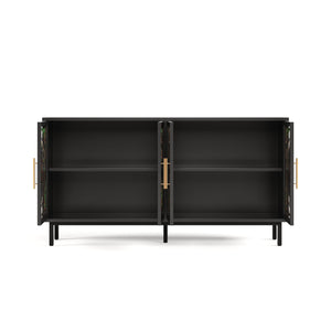 English Elm 60.3 Decorative Cabinet with Stained Glass Doors, Black Metal Frame Buffet for Entry Living Dining W2263P373331