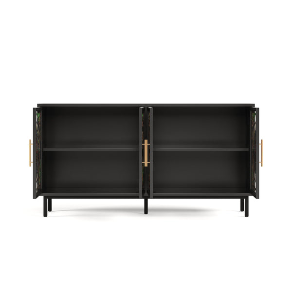 English Elm 60.3 Decorative Cabinet with Stained Glass Doors, Black Metal Frame Buffet for Entry Living Dining W2263P373331