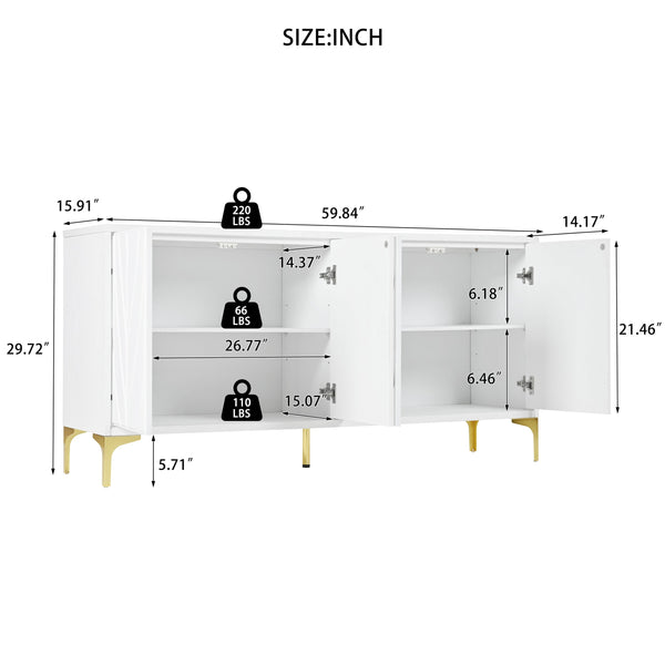 English Elm Multi-Functional Sideboard Cabinet with 4 Doors, Adjustable Shelves, Solid Wood MDF Build for Home Storage W2696P279989