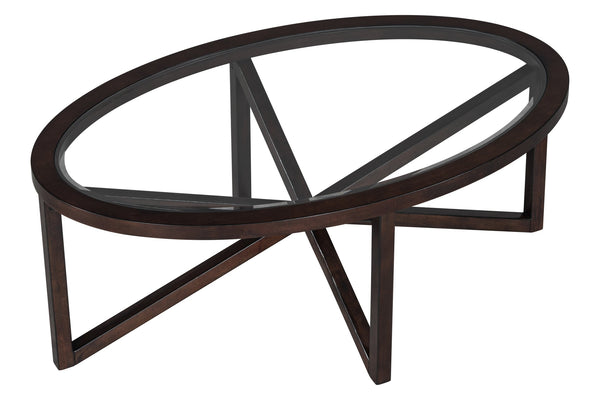 English Elm Modern Round Glass Coffee Table With Solid Wood Base - Stylish Minimalist Design For Living Rooms W487P317847