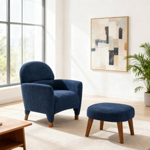 English Elm Modern Upholstered Accent Chair with Ottoman Set for Cozy Reading Nooks and Small Spaces Blue W2085P382558