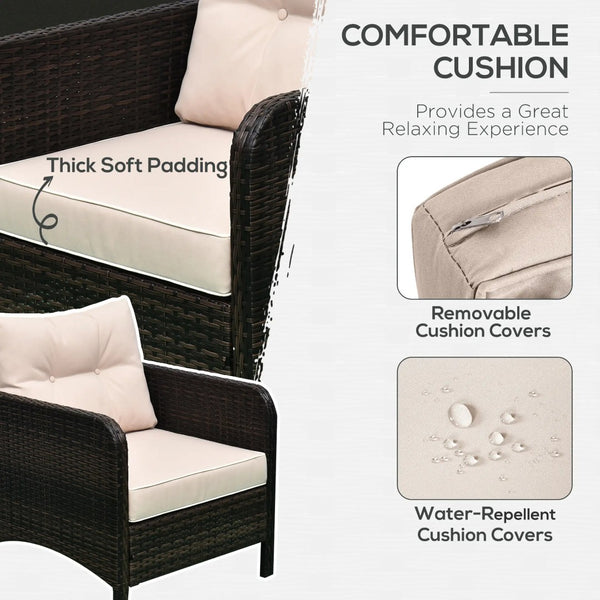 English Elm 5 Piece Pe Wicker Patio Lounge Set with Armchairs Ottomans and Glass Coffee Table T3971S00228