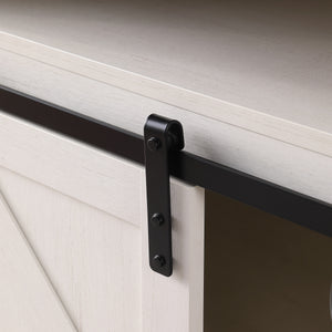 English Elm Farmhouse Sliding Barn Door Wine Cabinet with Thick Top, Rustic Oak & Antique White Finish, Space-Saving Storage W3151P264504