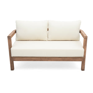 English Elm Christopher Knight Home® - 2-Person Acacia Wood Loveseat & Coffee Table Set with Beige Cushions, Weather-Resistant Patio Charm 73169.00BBGE