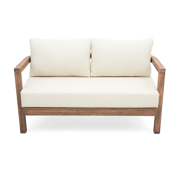 English Elm Christopher Knight Home® - 2-Person Acacia Wood Loveseat & Coffee Table Set with Beige Cushions, Weather-Resistant Patio Charm 73169.00BBGE