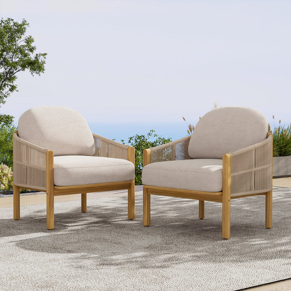 English Elm Christopher Knight Home® - Grotta Outdoor Club Chair Set Of 2 - Elegant Beige Rope & Cushions For Ultimate Comfort & Style N775P301130T-S2