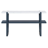 English Elm Trexm Retro Elegant Console Table With Marble-Effect Top and Versatile Storage Solutions For Entryway and Living Room (Navy)