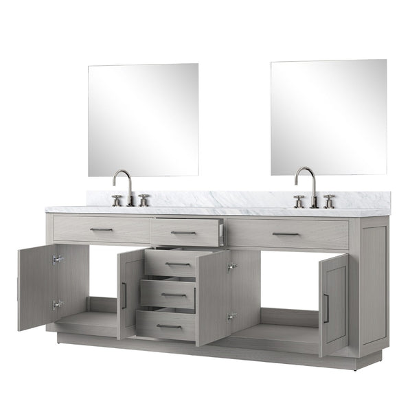 English Elm White Oak Double Bath Vanity With Carrara Marble Top & Mirrors - Elegant 84" Space-Saving Design B2731S01817-GIGA