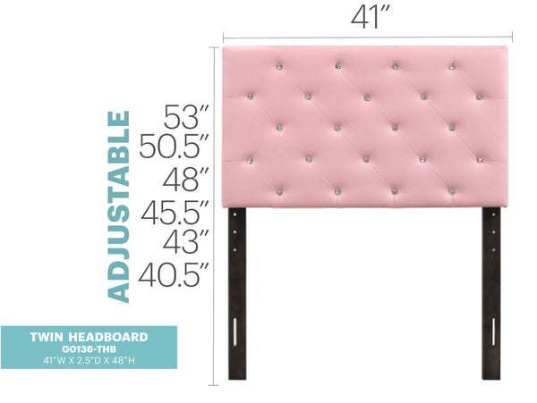 English Elm Super Nova G0129-QHB Upholstered Queen Headboard with Adjustable 41–53" Height, Button Tufted Finish Pink 25 L x 41 W x 3 H B078112056