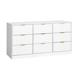 English Elm White 9 Drawer Dresser with Gold Handles — 63" Deep Wooden Chest, Spacious Storage for Bedroom & Living W409P307594