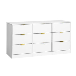 English Elm 9 Drawer Handleless White Matte Dresser Sleek Minimalist Storage for Bedroom or Hallway White W409S00015