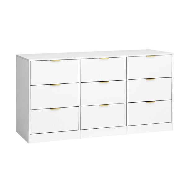 English Elm 9 Drawer Handleless White Matte Dresser Sleek Minimalist Storage for Bedroom or Hallway White W409S00015