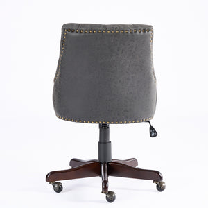 English Elm A&A Handcrafted Sheepskin-Pattern Office Chair with High-Rebound Foam, Solid Wood & Steel Legs, Retro Gray W1143P202751