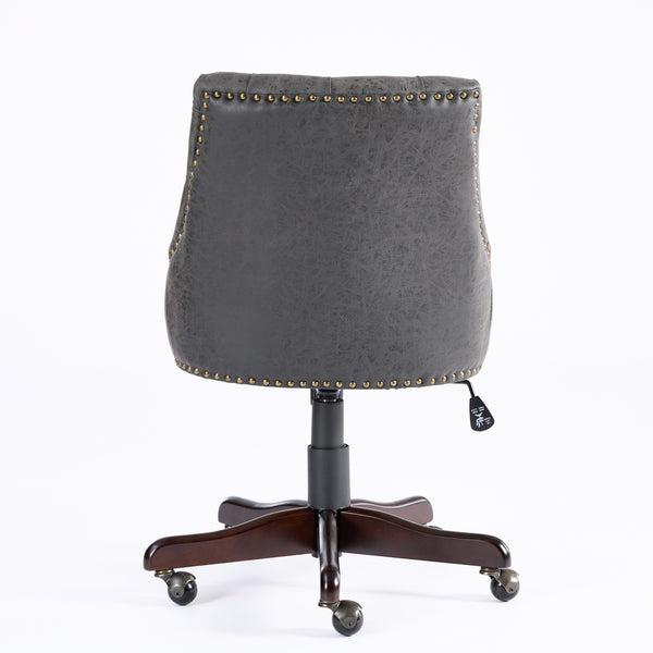English Elm A&A Handcrafted Sheepskin-Pattern Office Chair with High-Rebound Foam, Solid Wood & Steel Legs, Retro Gray W1143P202751