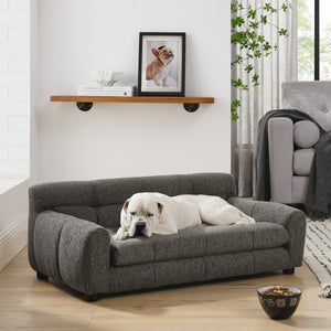 English Elm Soft linen pet sofa with backrest and armrests for medium to large dogs, modern rectangular comfort design Dark Gray W487P266086