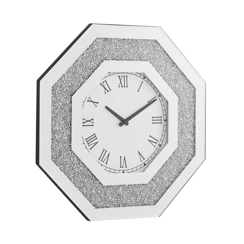 English Elm Octagonal Sparkling Crystal Diamond Wall Clock with Roman Numerals, Beveled Mirror Trim & Faux Gems W1005P190043