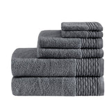 Madison Park Breeze Casual Jacquard Wavy Border Zero Twist Antimicrobial Cotton Towel Set MP73-5716 Charcoal