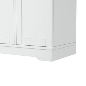 English Elm Trexm Multifunctional Sideboard with Pull Out Bottle Rack Adjustable Shelves Kitchen Storage White XW000026AAK