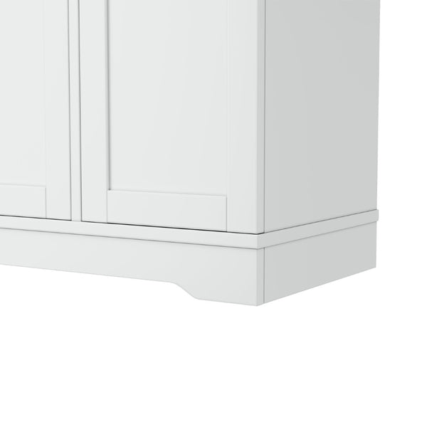 English Elm Trexm Multifunctional Sideboard with Pull Out Bottle Rack Adjustable Shelves Kitchen Storage White XW000026AAK