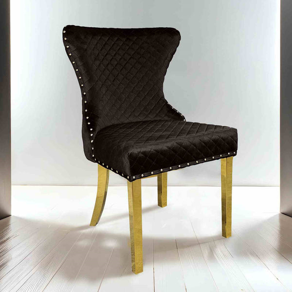 English Elm Glam 2Pc Black Side Chair Set With Gold Square Legs & Diamond Tufting For Chic Dining Spaces B2741P406812