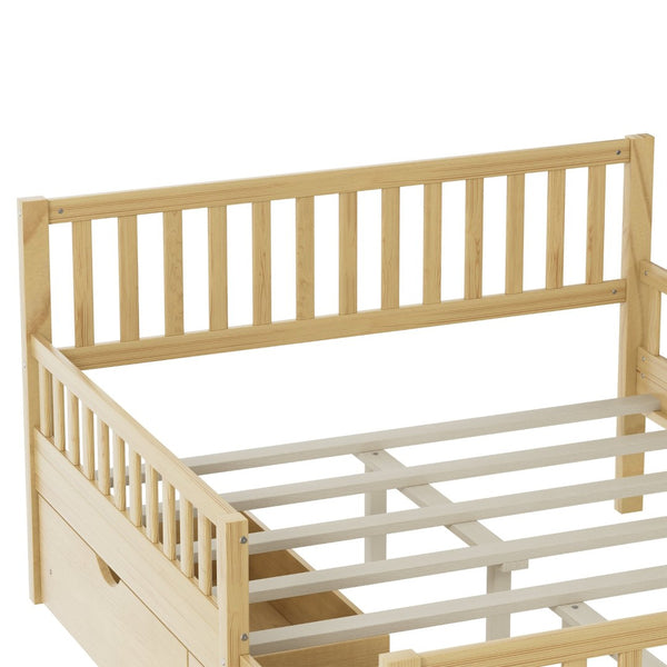 English Elm Twin Pine Platform Bed with Guardrails and Under Storage Drawers for Small Rooms N733P172700M