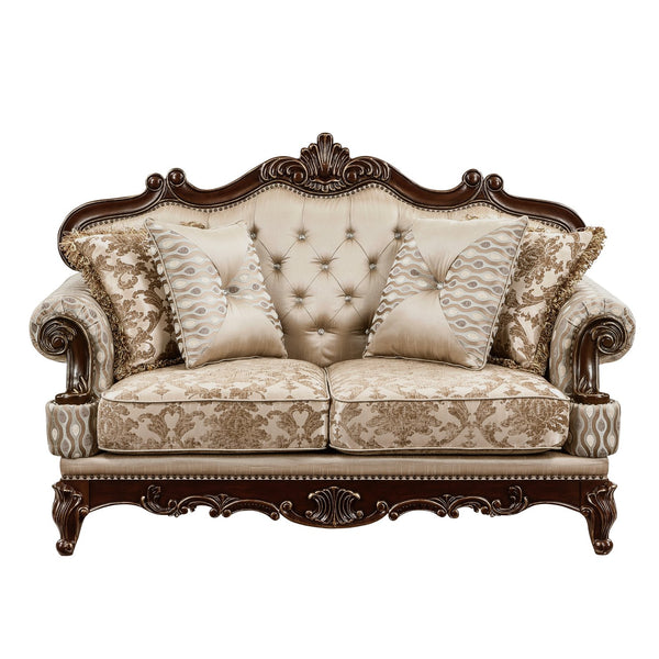 English Elm Formal Traditional Luxury Sofa Set - 2Pc Loveseat & Sofa, Cherry Finish With Elegant Gold Accents B011S01676