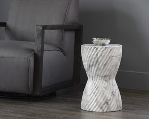 Sunpan Cara End Table - Stunning Faux Marble Design with Unique Swirl Base for Indoor and Outdoor Spaces Marble Look / White