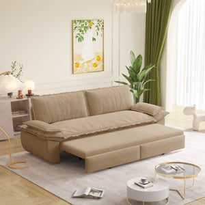 English Elm 73.2" Queen Sleeper Sofa Convertible Corduroy Loveseat for Guest Room or Living Space Camel W1885S00335