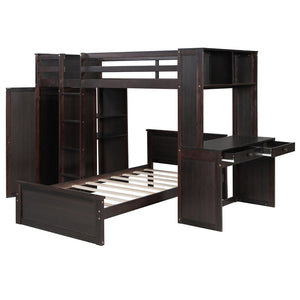 English Elm Twin Loft Bed System with Wardrobe Desk and Shelving for Kids Shared Bedroom Espresso LT000820AAP-1