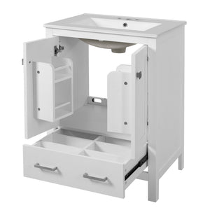 English Elm 24-inch Modern Bathroom Vanity with Ceramic Sink, Soft-Close Doors, Drawer Divider & Ample Storage White N729P299440K