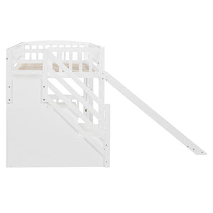 English Elm Stairway Twin Loft Bed with Storage Staircase Slide and Guardrails for Kids White LT000515AAK-1