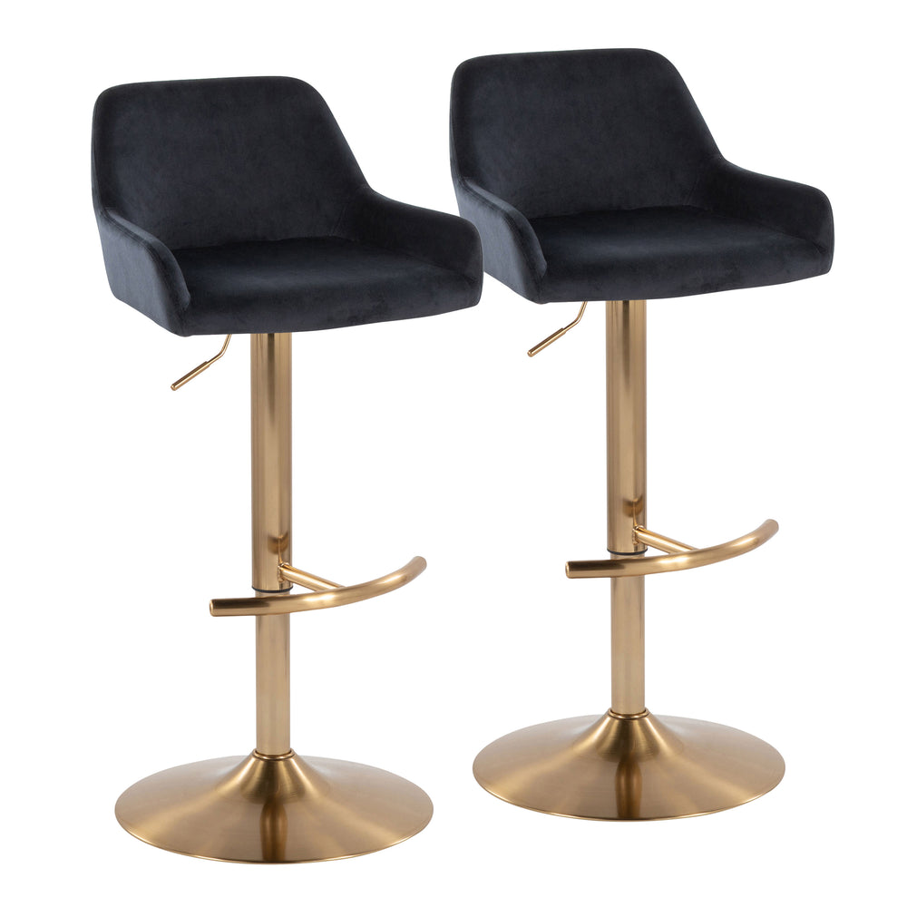 English Elm Daniella Adjustable Barstools Set Of 2 In Plush Black Velvet & Gold Metal - Stylish Swivel Design B202S00822