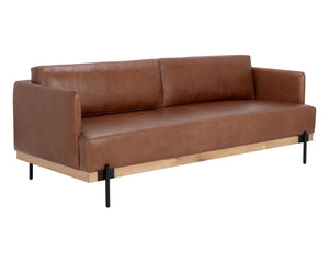 Sunpan Saul Sofa - Handcrafted Comfort with Rustic Oak Frame and Black Iron Legs for Timeless Elegance Shalimar Tobacco Leather