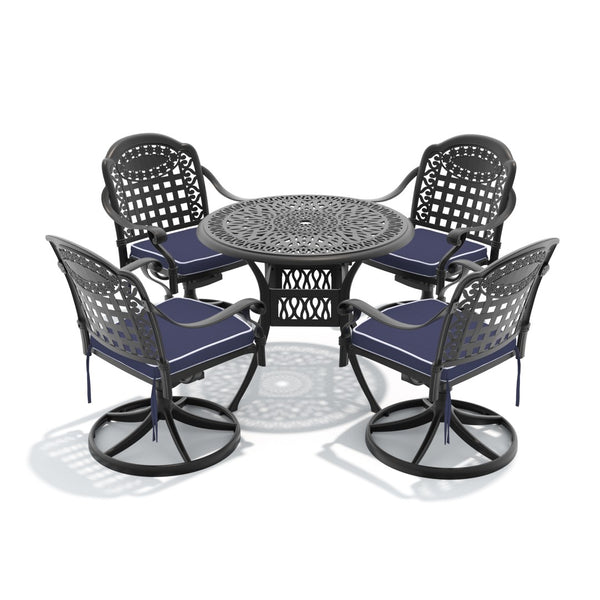 English Elm 5-piece Outdoor Cast Aluminum Patio Dining Set with Swivel Chairs Round Table W1710S00336