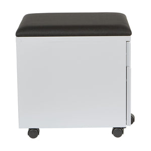 OSP Home Furnishings Mobile File Cabinet with Padded Seat Locking Drawers and Casters for Home Office Use BXPMC22BF-SV