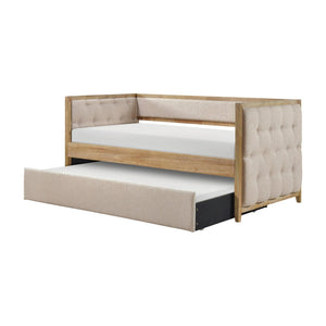 English Elm 1pc Boucle Tufted Daybed with Trundle Natural Wood Frame Transitional Guest Room B011S02099