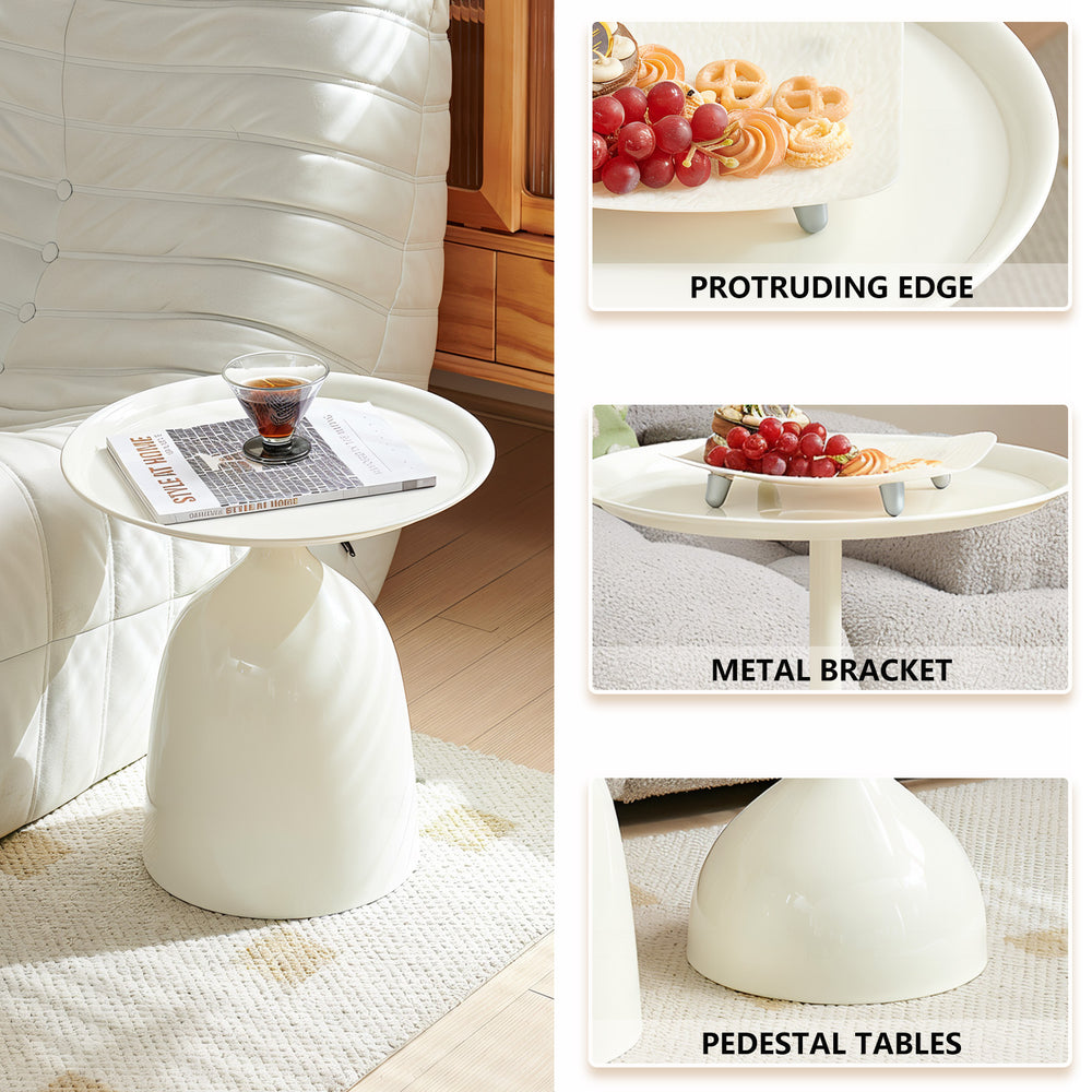English Elm side White Metal Side Table - Sturdy 35lb Load, Raised Edges, Easy 3-Minute Assembly, Elegant Design W347P235134