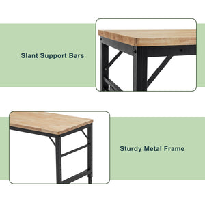English Elm Adjustable Height Workbench 60" Rubber Wood Top with Power Outlets, 2000 lb Capacity, Heavy-Duty W1422P218519
