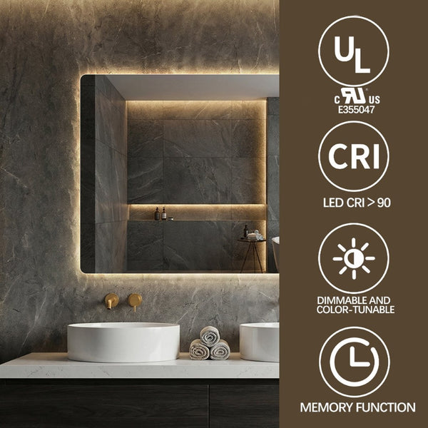 English Elm 28*36 Inch Led Backlit Bathroom Vanity Mirror Anti-fog Wall Mount Dimmable 3 Tones W2709P428061