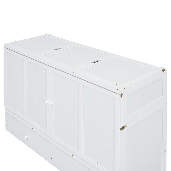 English Elm Queen Murphy Wall Bed with Pull Out Drawer and Built in Usb Charging Cabinet White N708P205905K