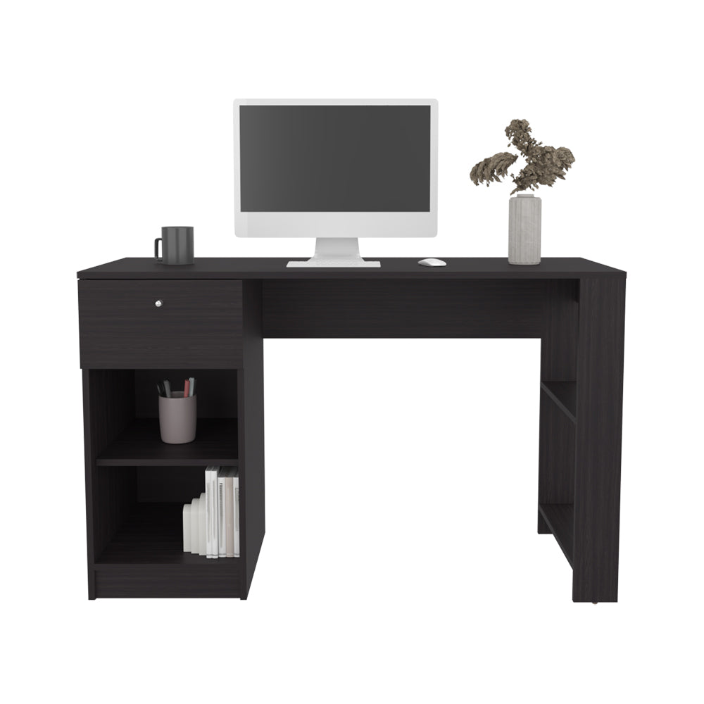 English Elm Menlo Desk with Drawer & Open Shelves, Black Engineered Wood Compact Office Desk for Small Spaces B092P254744