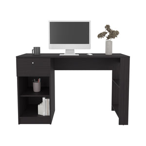 English Elm Menlo Desk with Drawer & Open Shelves, Black Engineered Wood Compact Office Desk for Small Spaces B092P254744