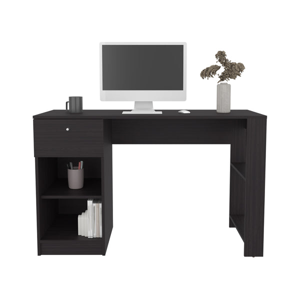 English Elm Menlo Desk with Drawer & Open Shelves, Black Engineered Wood Compact Office Desk for Small Spaces B092P254744