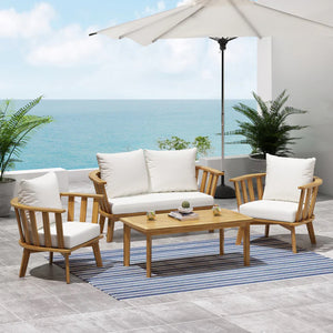 English Elm Christopher Knight Home® - 4-Pieces Acacia Wood Patio Furniture Set - Stylish Deep Seating Conversation Set With Coffee Table, Cushions 64851.00WHI-2_70334.00WHI_70336.00
