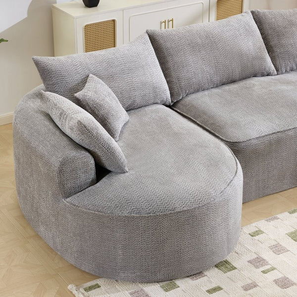 English Elm 124.5-inch Curved Chenille Sectional Sofa with Pillows Deep Seat Living Room Couch Grey W3612S00033