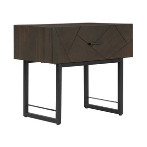English Elm Marquis Oak Wood Single Drawer Nightstand with Black Metal Legs for Modern Bedroom B2736P464850