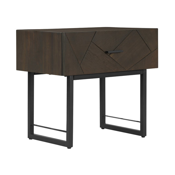 English Elm Marquis Oak Wood Single Drawer Nightstand with Black Metal Legs for Modern Bedroom B2736P464850